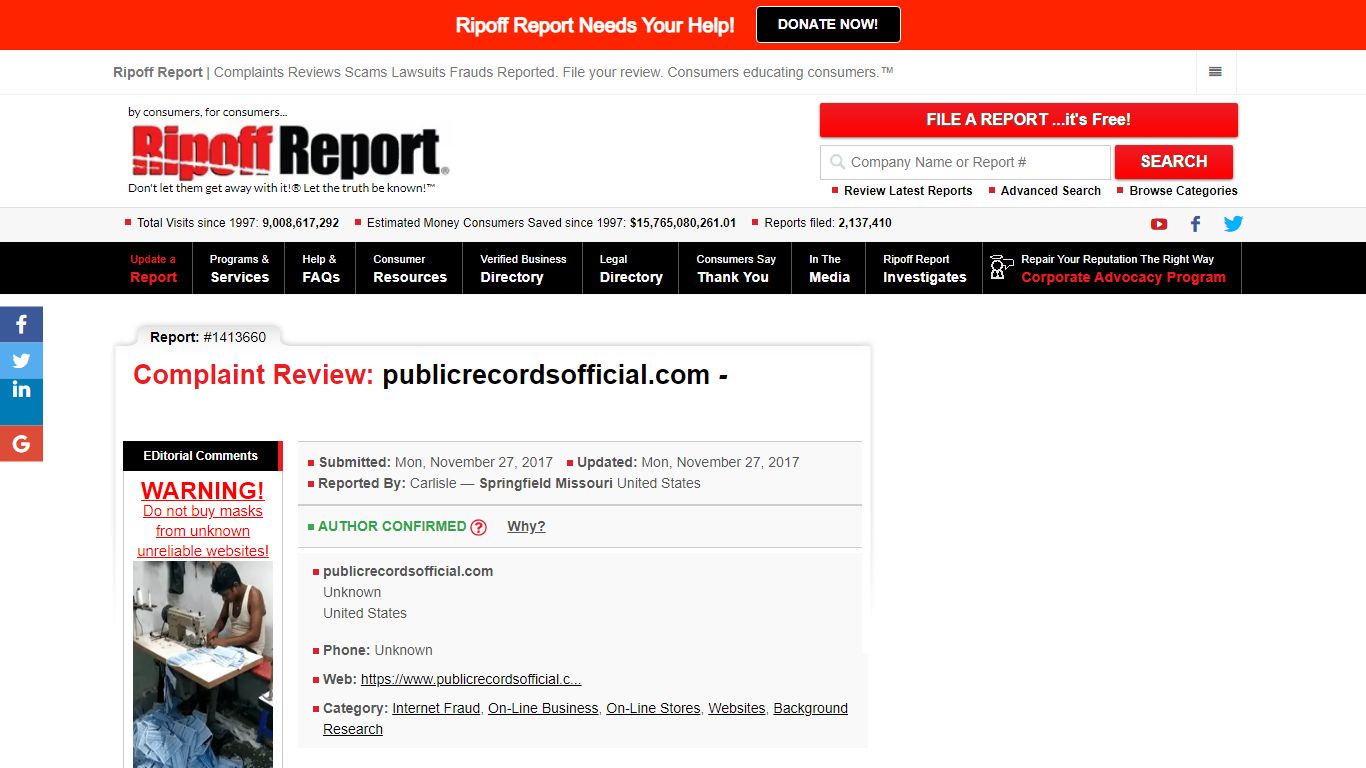 Publicrecordsofficial.com Review - Ripoff Report